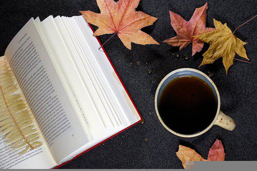 一本书, 茶, 枫叶, 落下, 杯子, 喝, 读, 页, 文学, 树叶, 躺平