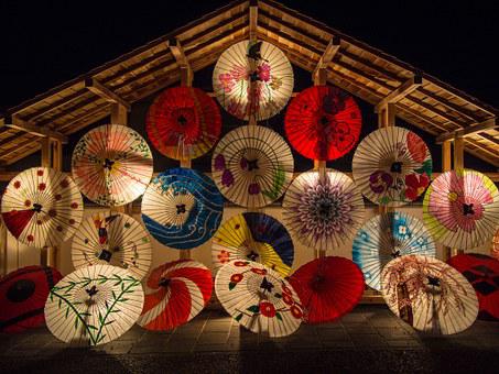 日本雨伞, 阳伞, 点亮, 雨伞, 夜晚, 晚上, 日本人, 山鹿, 九州