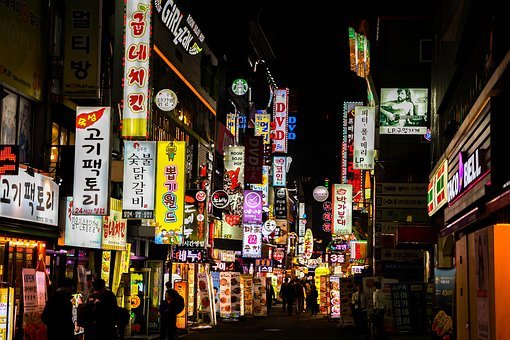 夜街, 大韩民国, 钟路, 符号, 光, 韩国之夜, 汉城, 晚上, 在晚上