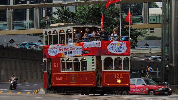 香港郵政, 電車, 亞洲, 洪, 孔, 旅游, 游客, 現(xiàn)代的, 香港, 路